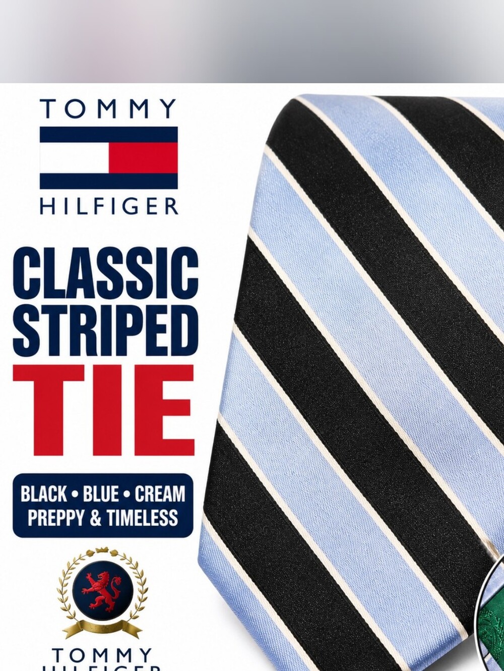 Tommy Hilfiger Black, Light Blue & Cream Striped Tie